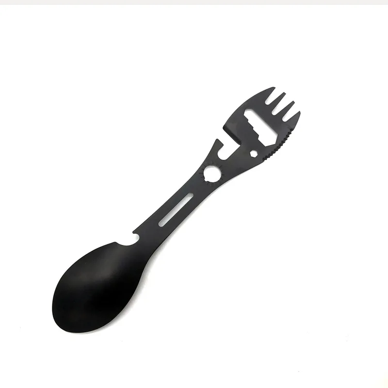 Spork multifunzionale 10 in 1: cucchiaio per utensili portatile in acciaio inossidabile, apriscatole, coltello seghettato, chiave inglese, indicatore di direzione