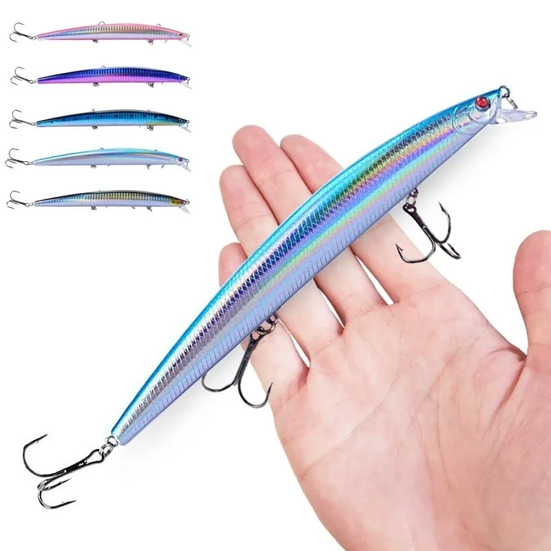 Plástico Artificial Hard Minnow Fishing Lure, Big Falso Peixe Iscas, Laser Crankbait, Isca do Mar, 16 Cores, 18cm, 24g