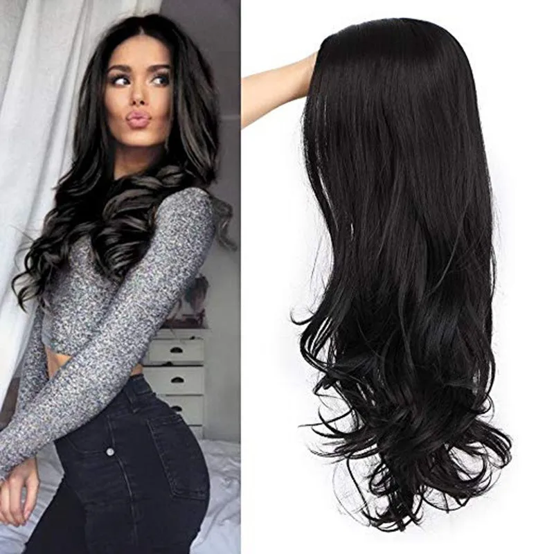 Natuurlijke Zwarte Lange Body Wave Synthetische Vrouwen Pruiken Dagelijks Cosplay Synthetische Vrouwen Haar Pruik Hittebestendig Dagelijks Feestgebruik