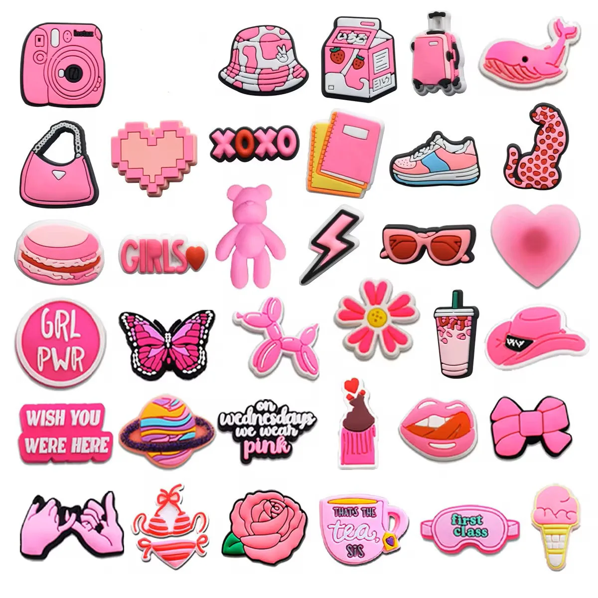 Dijes de zapatos para Crocs, accesorios, oso rosa, caniche, zuecos para mujer, hebilla, alfileres para niños, decoración, pantalones vaqueros, regalo de Navidad, accesorios para zapatos