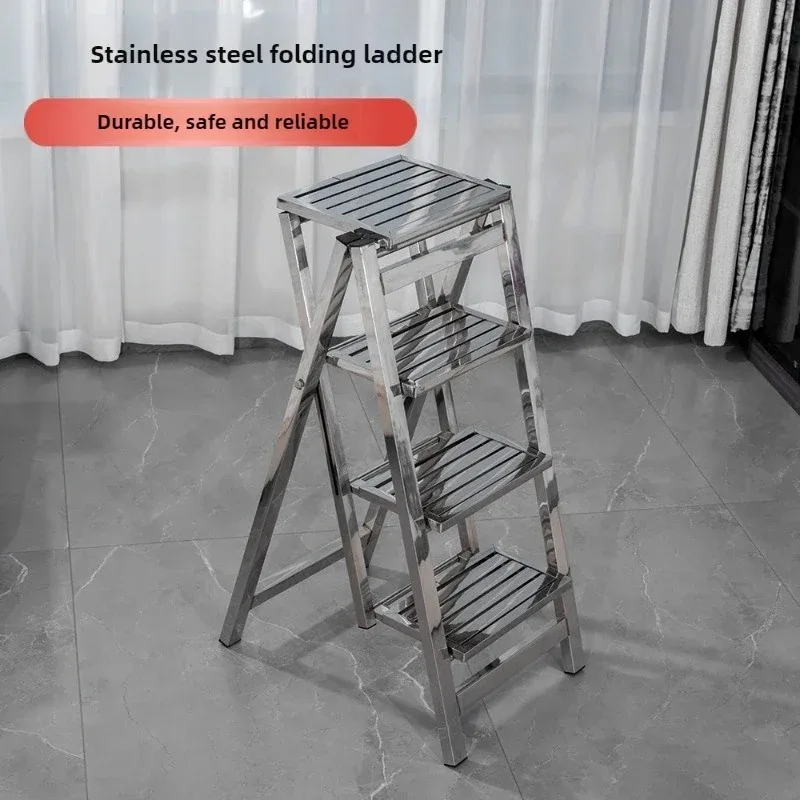 Taburete de escalera de acero inoxidable para el hogar, escalera de paso gruesa telescópica plegable, banco de escalera portátil multifuncional para interiores de 3 escalones
