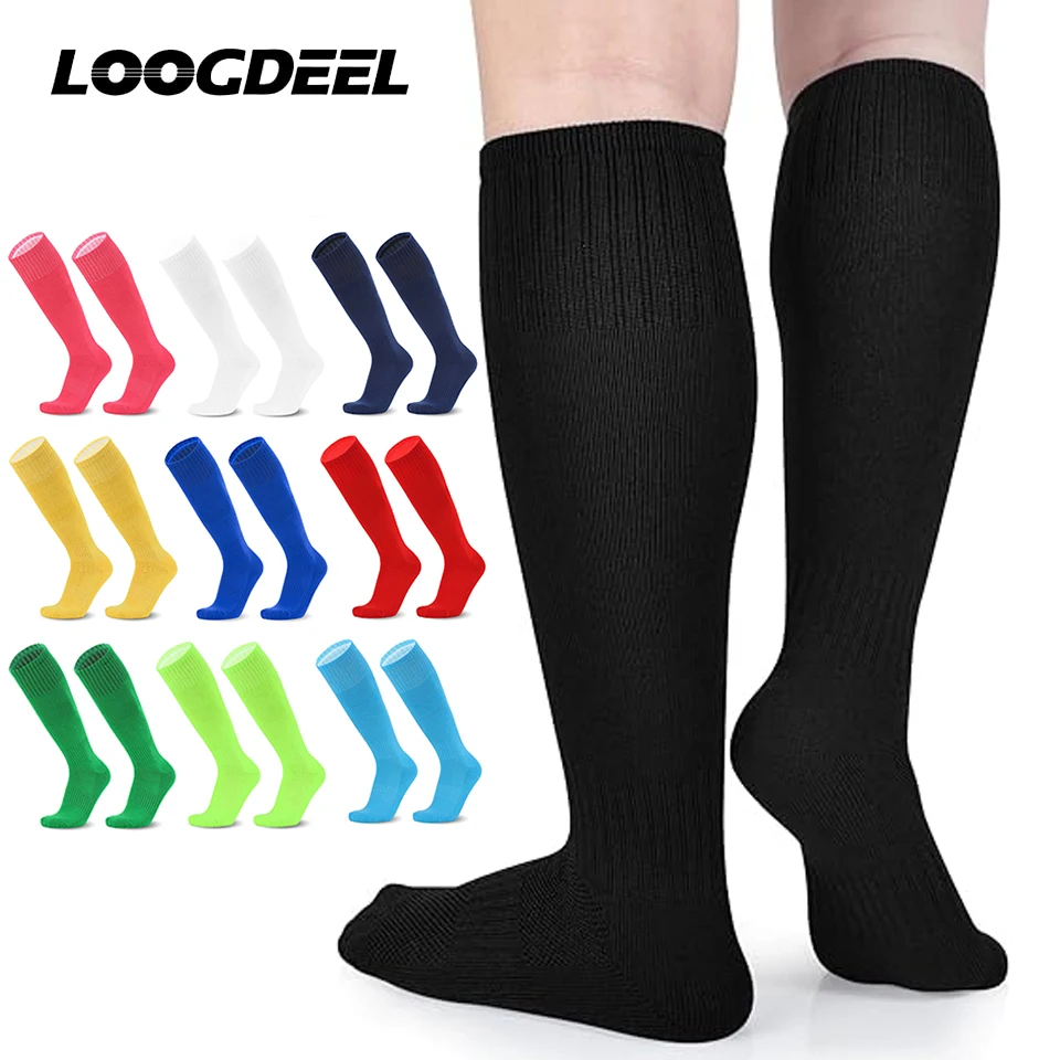 Loogdeel 1 คู่ EU30-44 ฟุตบอลกีฬาถุงเท้าเข่ายาวผ้าฝ้ายเด็กบาสเกตบอลถุงน่องฟุตบอลเบสบอลผู้ใหญ่ถุงเท้าเด็ก