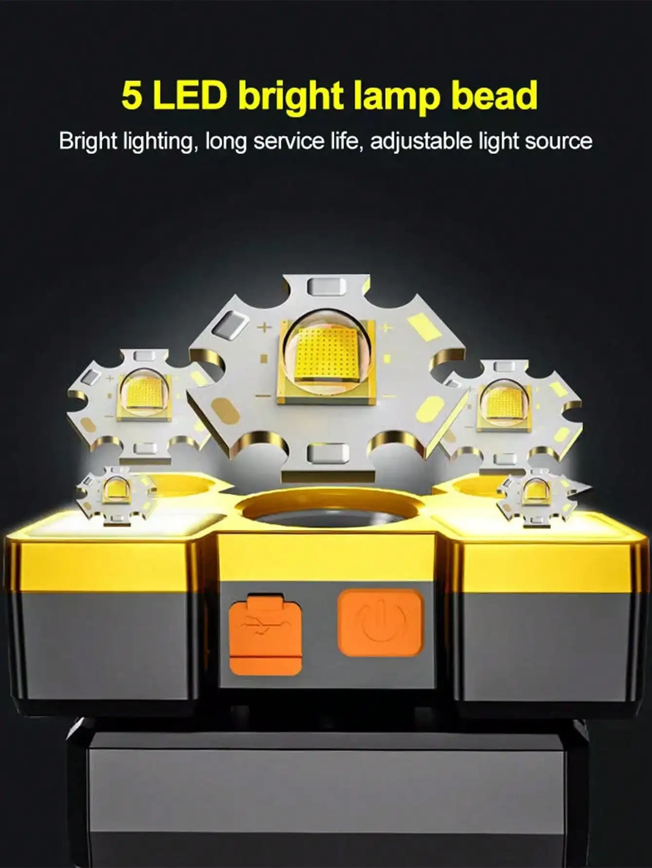 1 unidad, faro LED recargable, 5 LED, recargable por USB, adecuado para acampar al aire libre, exploración, pesca, ciclismo