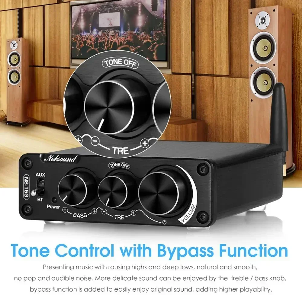 Nobsound Mini Bluetooth 5.0 TPA3116 Digital Audio Amplifier HiFi Class D Stereo Power Amp 100W*2 for Home Speakers