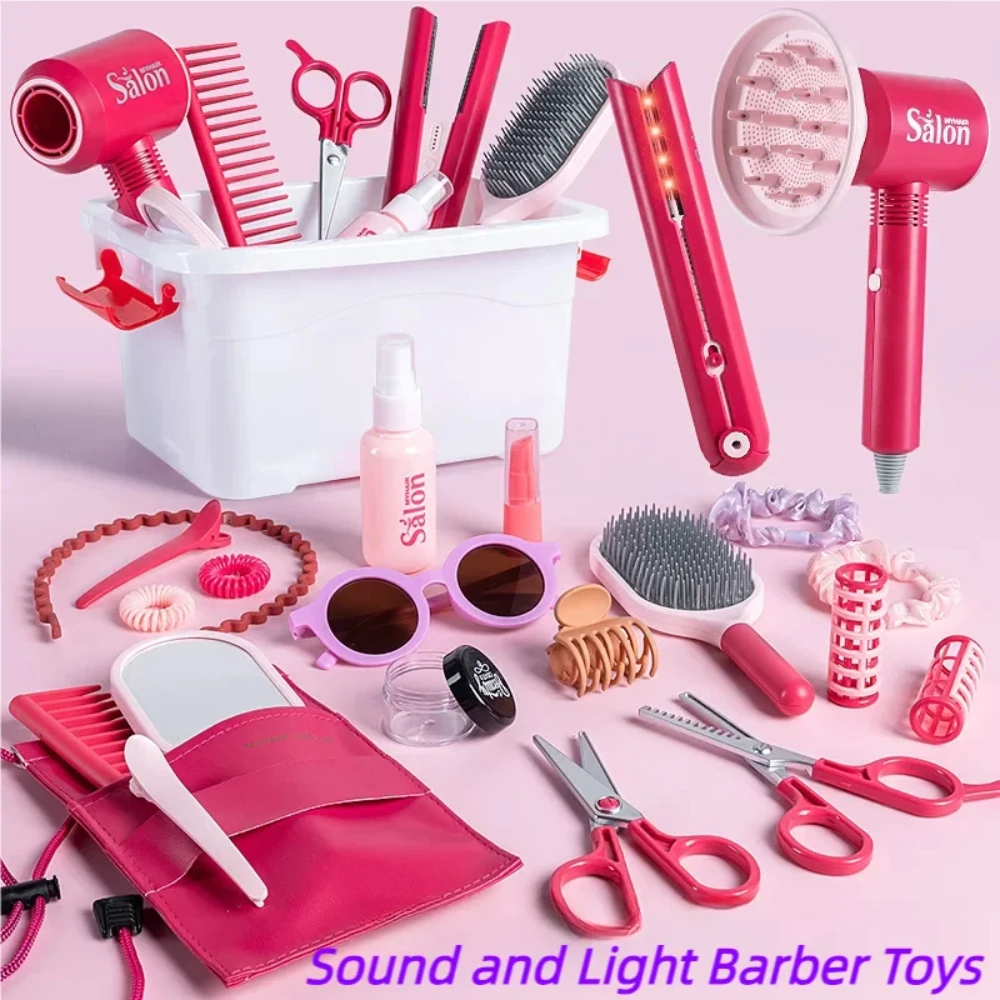 Juego de simulación de peluquería WizKidz para niños, set de juguete de juego de rol para niñas con secador de pelo, tijeras, champú y regalo de salón de belleza