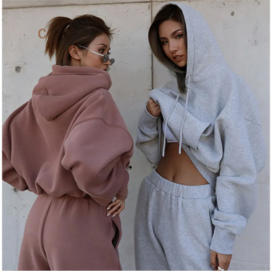 Conjuntos deportivos de dos piezas para mujer, pantalones con capucha, pantalones con capucha de Color sólido, trajes, sudadera, traje, chándal de otoño e invierno 2024