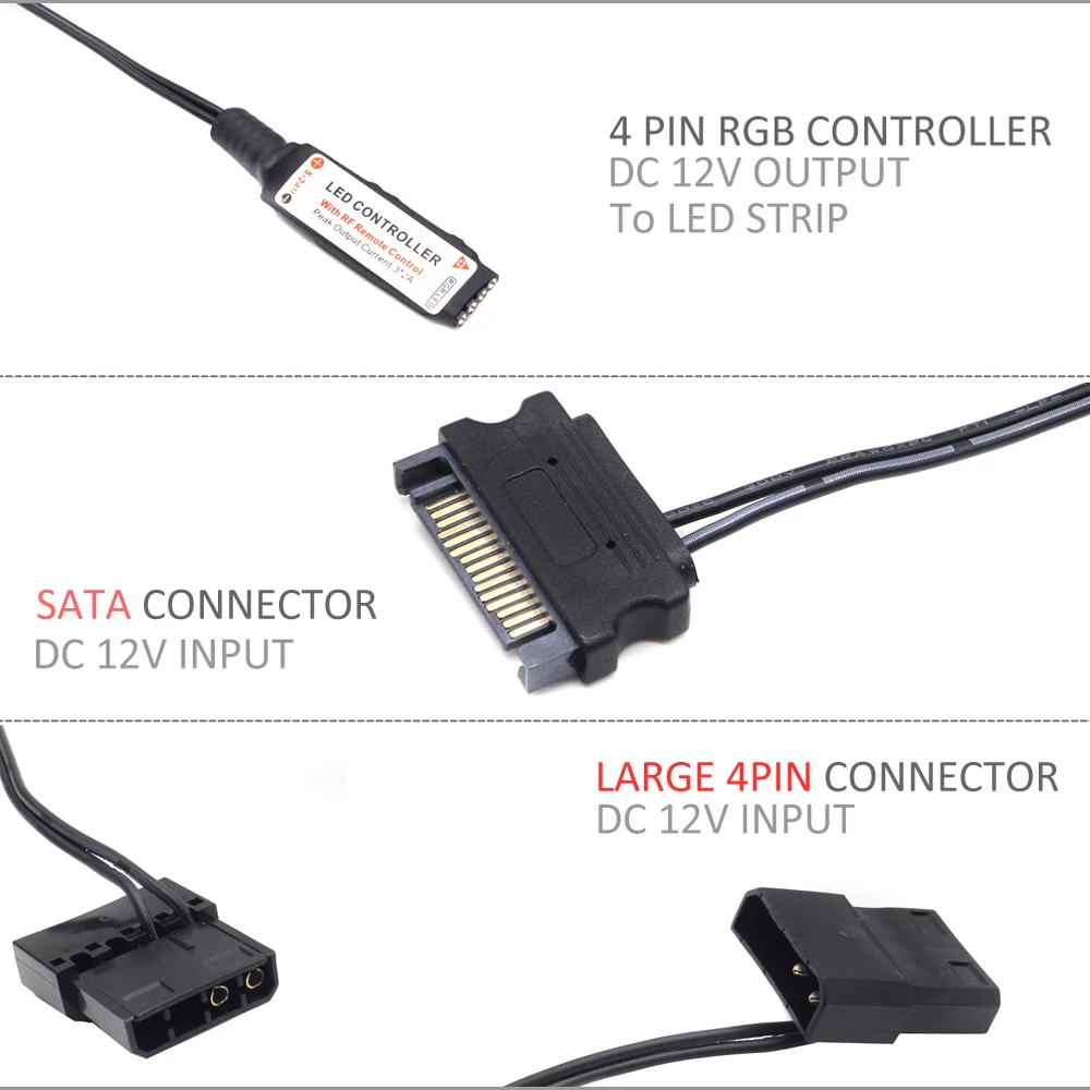 DC 12V SATA RGB Led Controller RF17 Tasti A Distanza Senza Fili Grande 4Pin Molex Controler per PC Ventola Case Del Computer 5050 Illuminazione di Striscia
