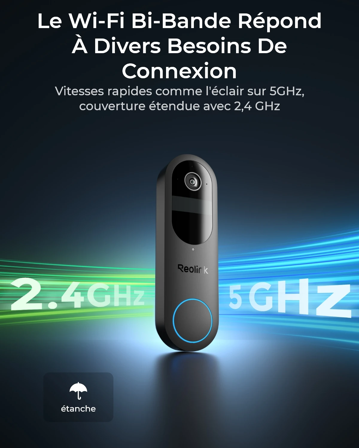 Reolink 2K batterie sonnette WiFi sonnette extérieure sans fil, batterie/alimentation filaire, cryptage de stockage via Hub domestique, sans carillon