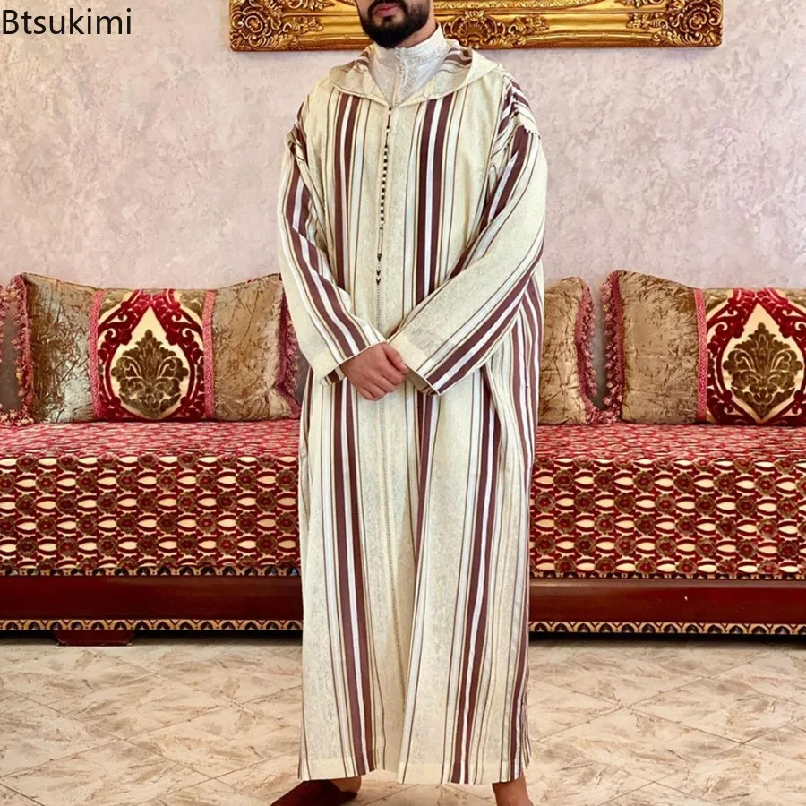 Neue 2025, arabische muslimische Mode für Männer, islamische Kleidung, bestickt, Jubba Thobes Homme, marokkanischer Kaftan, Eid-Gebet, langes Robe-Kleid