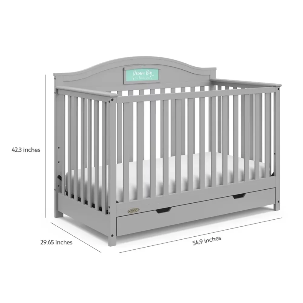 2023 Nuova culla convertibile 5 in 1 Graco Story con cassetto, grigio ciottolo