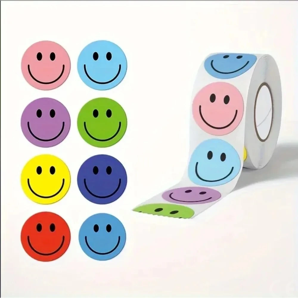 500 peças adesivos de papel com rosto sorridente, adesivos redondos de papelaria, adequados para professores, pais, sala de aula, recompensas de aprendizagem, presente