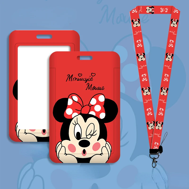 디즈니 여성용 매는 밧줄 ID 카드 소지자 만화 미니 카드 케이스 넥 스트랩 소녀를위한 미키 은행 도어 카드 소지자