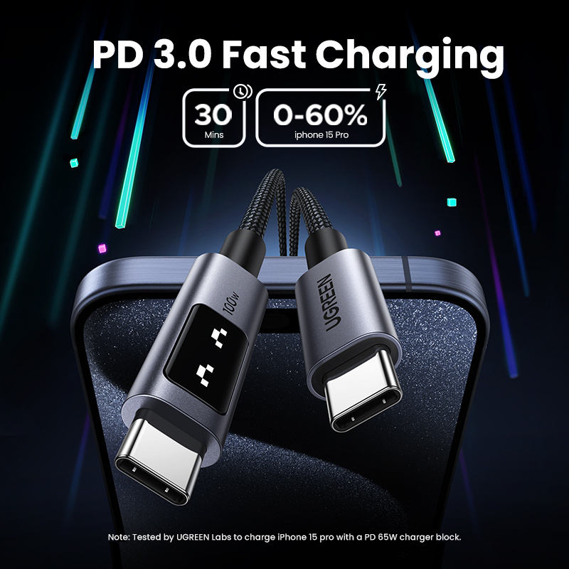 UGREEN UNO PD100W Cable USB C de carga rápida para iPhone 17 16 15 Cable de datos tipo C a tipo C para Samsung Xiaomi MacBook Cable de carga