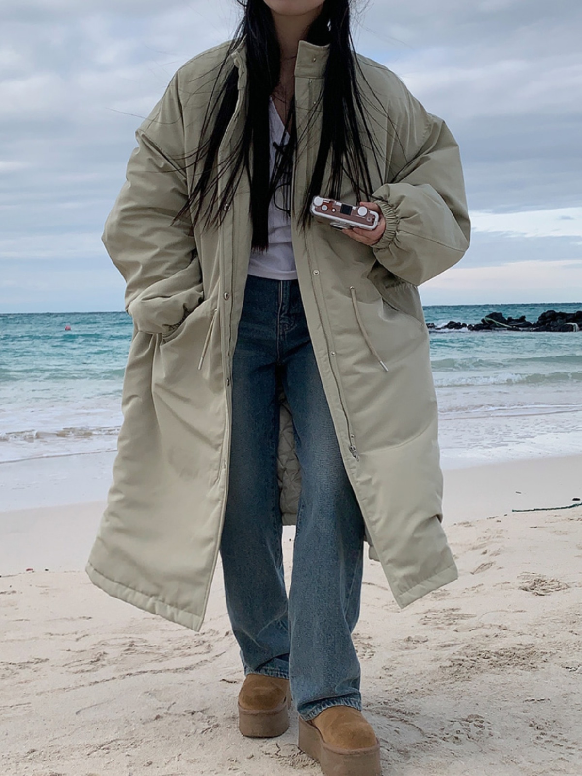 Chic Winter New Workwear Parka Drawstring Cotton Jacket Women's Loose Warm Outerwear Korean Sle Commute Long Sleeve Zipper