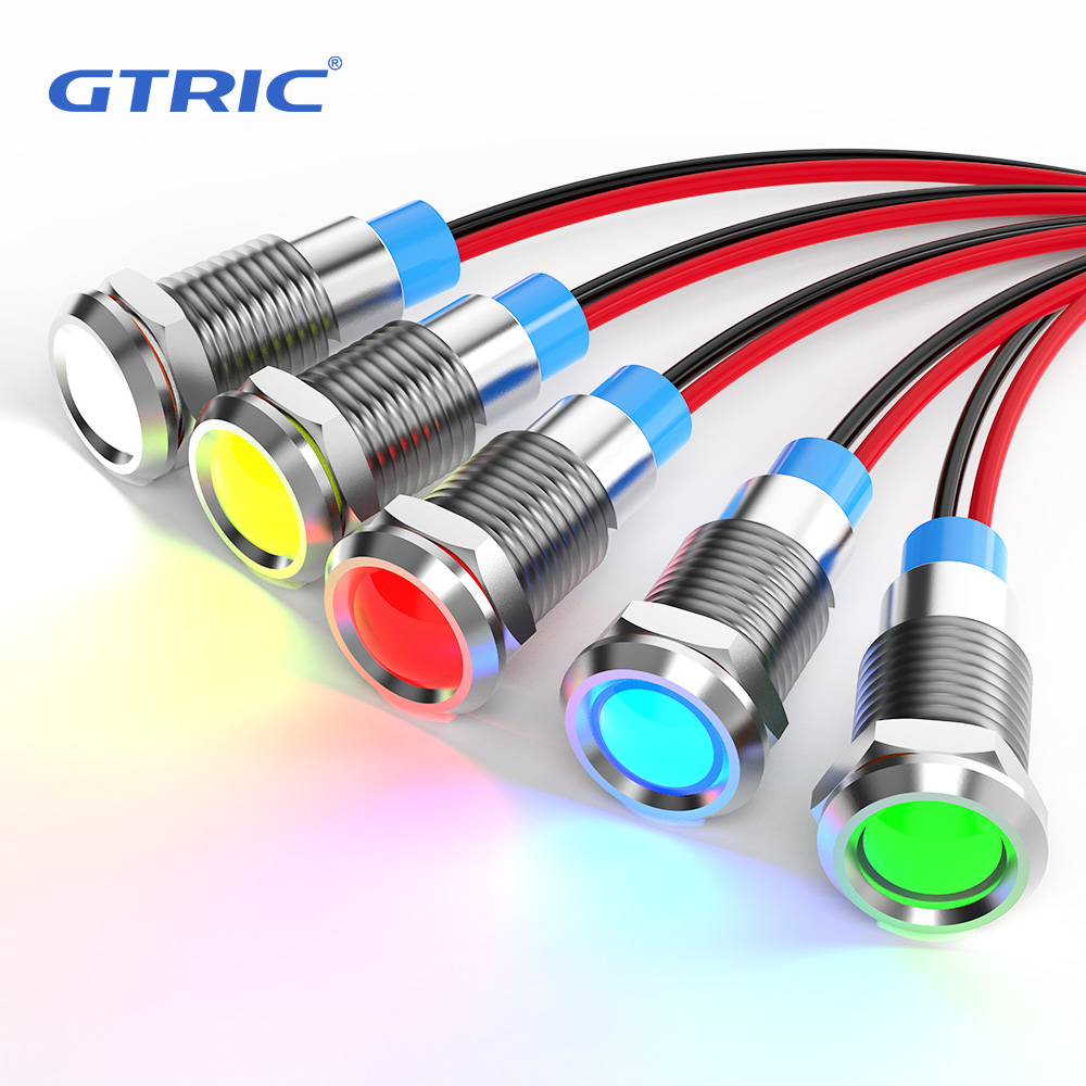 GTRIC светодиодный металлический индикатор, 5 шт., сигнальная лампа, контрольные провода, переключатель 6/12/24/36/110/220 В, провод для подключения красного, желтого, синего, зеленого, белого цвета
