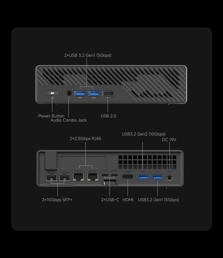 MINISFORUM MS-A2 MINI PC AMD Ryzen 9 9955HX PC Windows 11 Pro Supporto 96 GB DDR5 64 GB 1 TB SSD U.2 NVME Supporto 10G SFP + PC Gaming