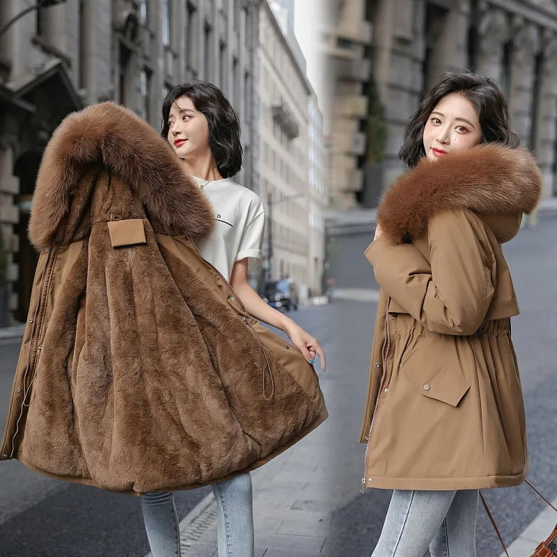 Manteau mi-long en coton pour femme, ajusté à la taille, amincissant, à capuche, doublé polaire, Style coréen, veste chaude, nouvelle collection automne hiver 2024