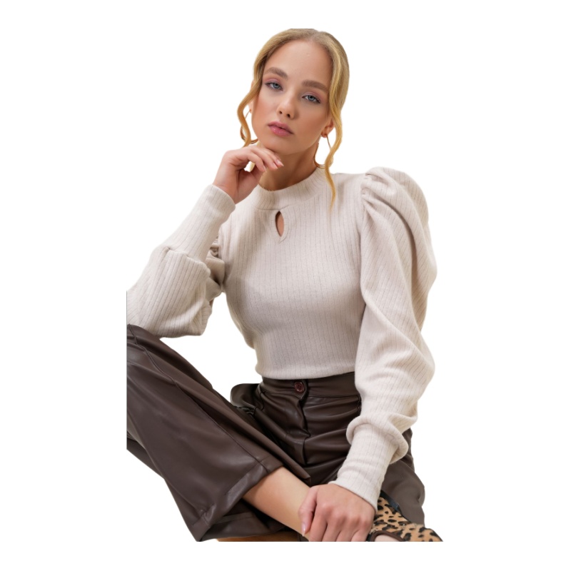 TYZA Trend Alaçatı Stili Women Blouse PuffedRuffle Sleeve Unprinted Woven Regular Fit Crew Neck Evening Daily Plain