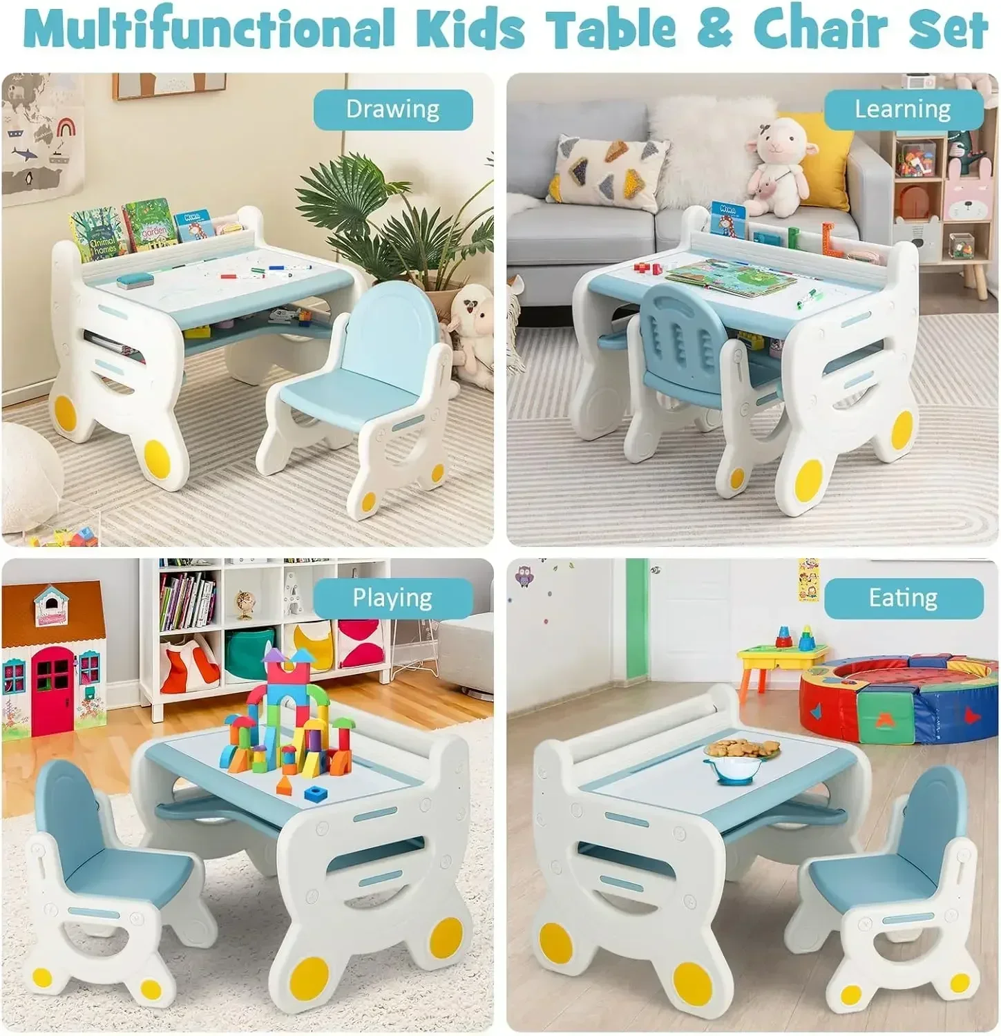 Kids Table and Chair Set, Plastic Children Activity Table with Chair, Toddler Table and Chair Set for Reading,Drawing,Snack Time