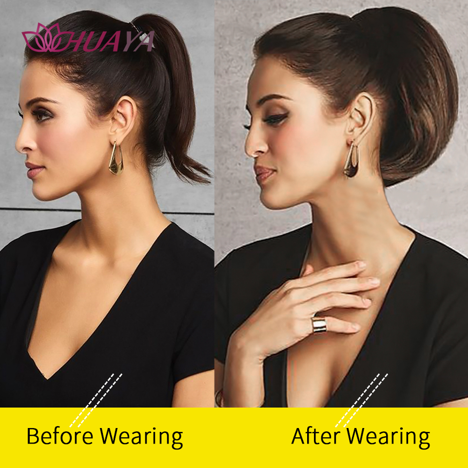 HUAYA-extensiones de cabello de cola de caballo con pinza sintética, pelo falso de cola Natural recta corta para mujer, postizo negro con cola de caballo