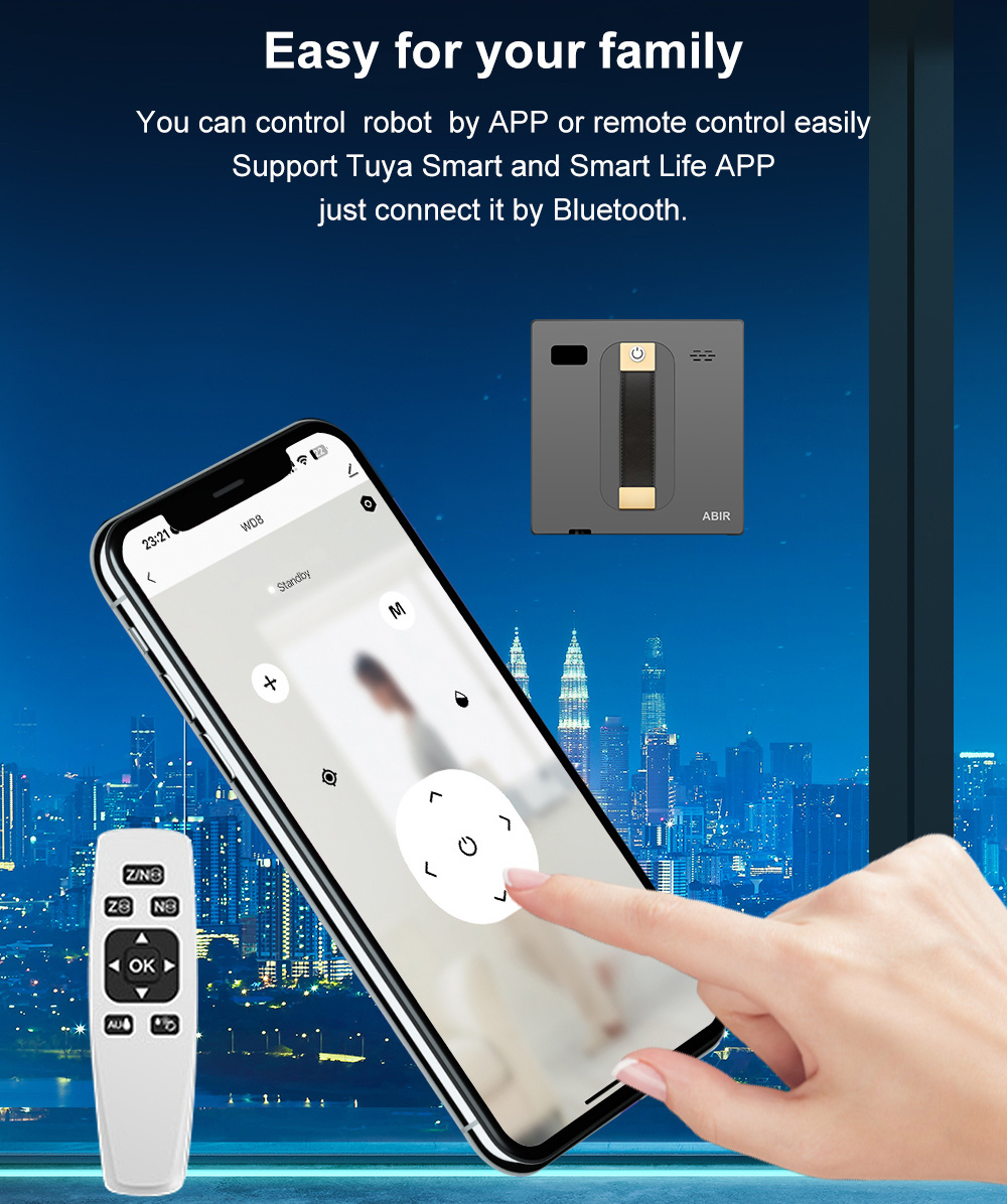 ABIR WD8-Aspirateur Robot pour Vitres, Pulvérisation Ultrasonique pour Touristes, Essuyage Intelligent AI, Pompage Laser, Lavage Intelligent des Murs et des Vitres de la Maison