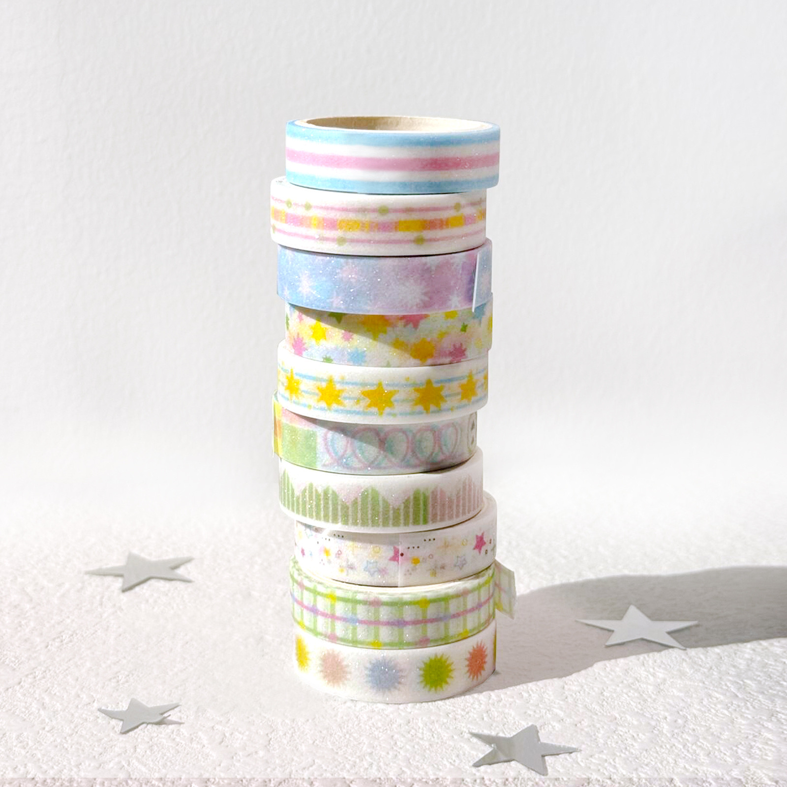 MINKYS 5 ม้วนหนึ่งแพ็คเทป Washi ประกายเทปบรรจุตกแต่ง Back to School อุปกรณ์เสริม