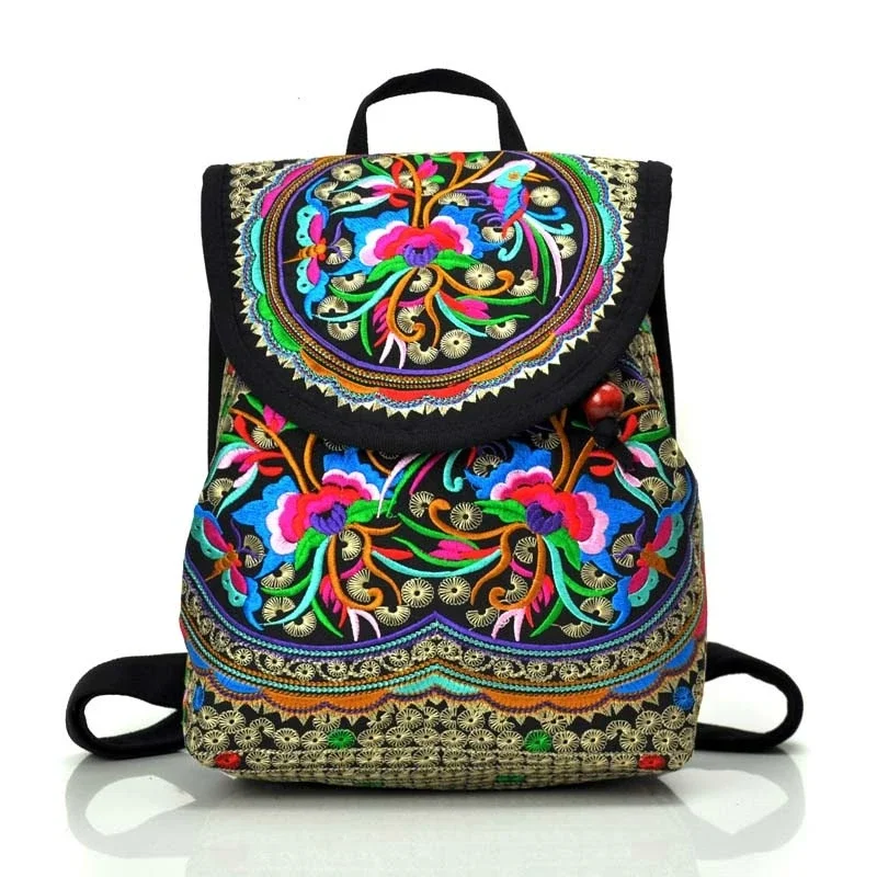 Neue nationale Stickerei-Frauen-Einkaufs-Cover-Rucksäcke! Schöne floral bestickte Lady Bohemian Backrack Top-Verkaufs-Leinwand-Rucksack