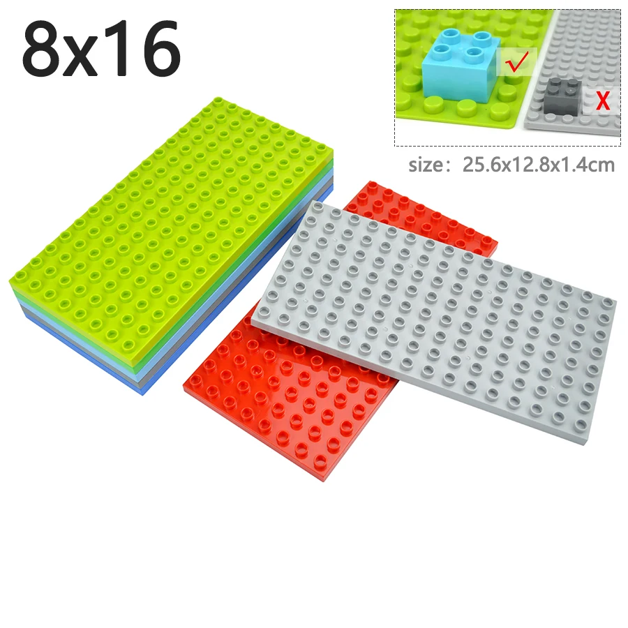 Big Size 8x16 Dots Double Sided Building Blocks BasePlate Large Particles Plate Bricks Educational Kid Toys Compatible Duploes