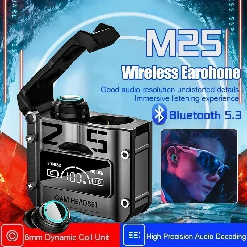 Nuevos auriculares inalámbricos M25 Bluetooth 5,3 TWS originales con pantalla LED auriculares estéreo Control táctil auriculares reducción de ruido