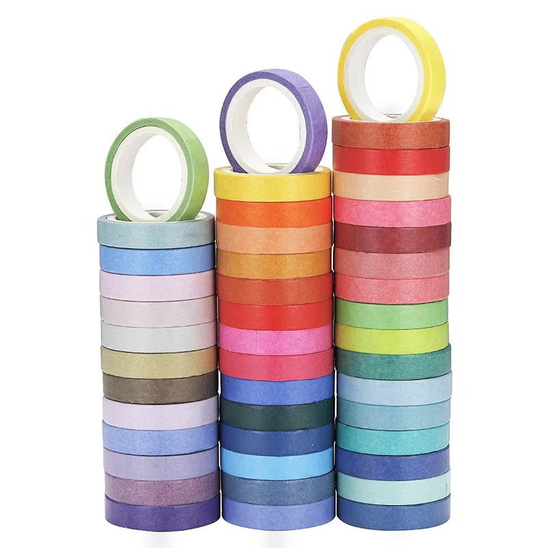 60pcs non-repetitive basic solid color rainbow tape, for notebook diary DIY decoration, office layout and paper sticker box set