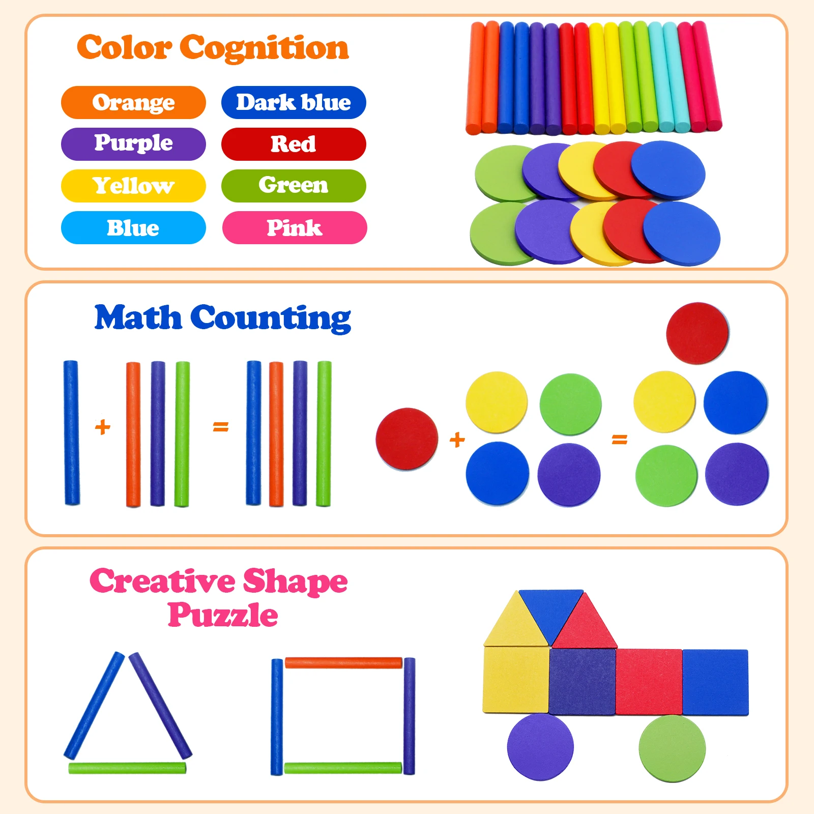 ของเล่นจับคู่ไม้ Montessori การจับคู่สี Sorting Stick BALANCE ของเล่น Fine Motor Skills การเรียนรู้คณิตศาสตร์ของเล่นเพื่อการศึกษาเด็ก