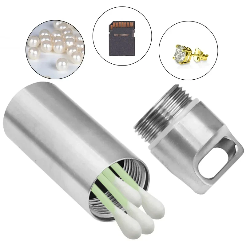 Mini sigillato impermeabile in acciaio inossidabile 304 Contenitore portatile per pillola Contenitore sigillato per piccole parti di utensili Bottiglia di stoccaggio con portachiavi