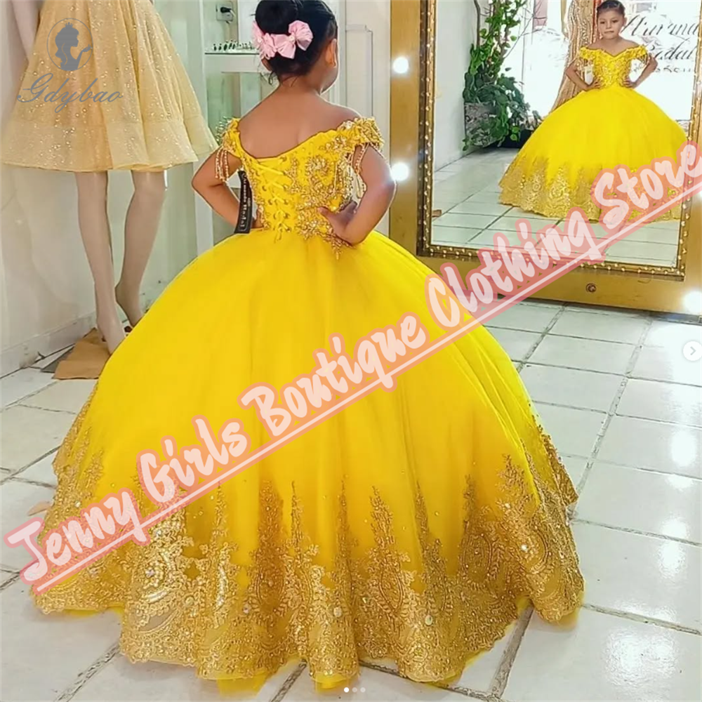 Robe de princesse jaune pour belle fille, tenue moelleuse pour première Communion, mariage, bal, événement formel, spectacle de Banquet
