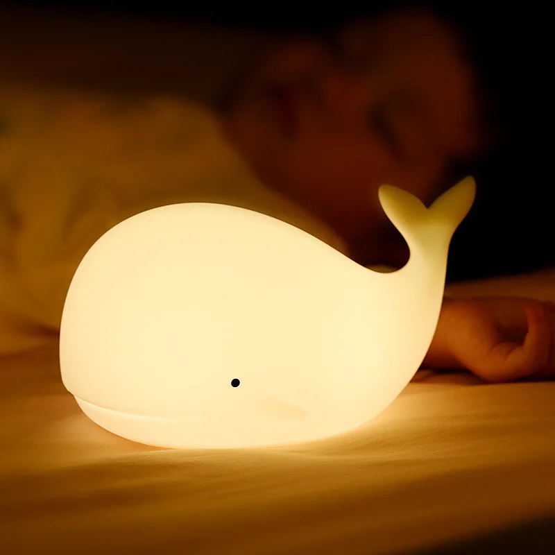 LED-Nachtlicht, niedlicher Wal, Cartoon-Tiere, Silikonlampe für Kinder, Kinder, Touch-Sensor, Timing, USB wiederaufladbar, als Geburtstagsgeschenk