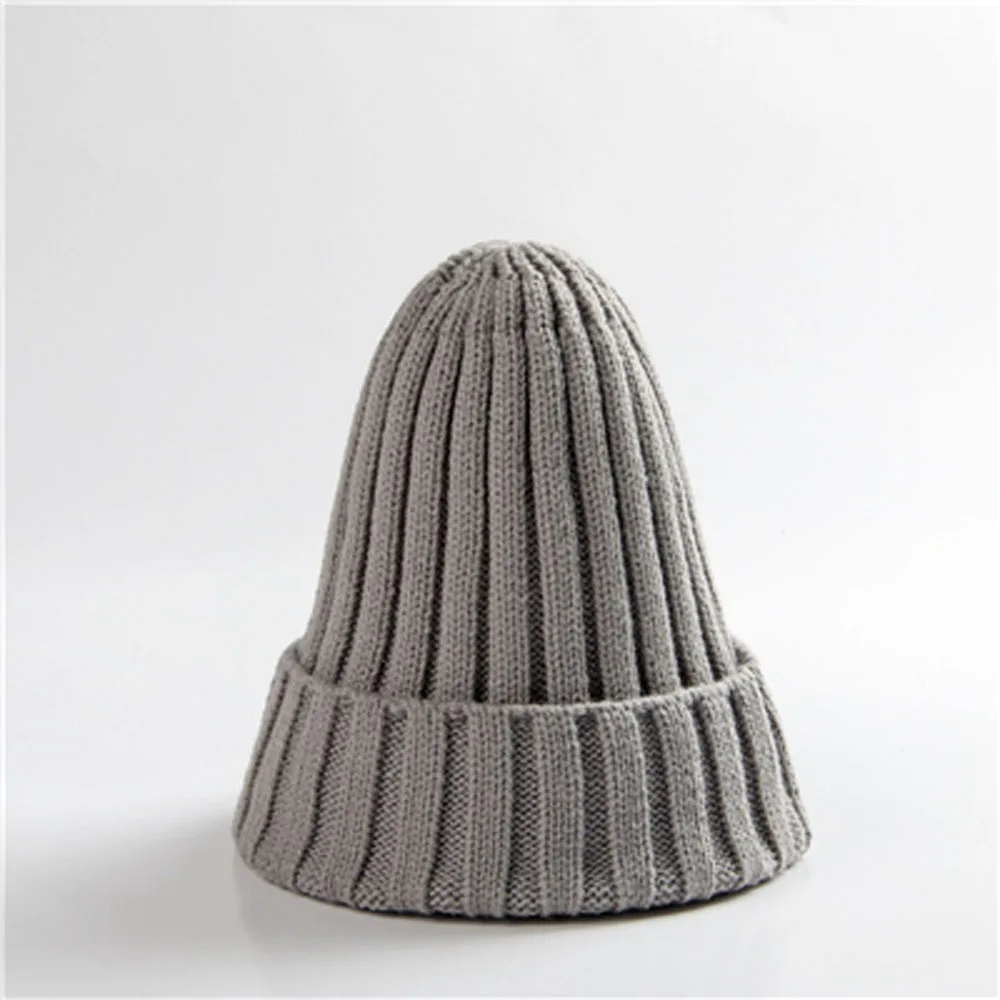 Gorro de lana de colores con borde liso tejido para hombre y mujer, protección para los oídos, capucha cálida, tendencia de otoño e invierno