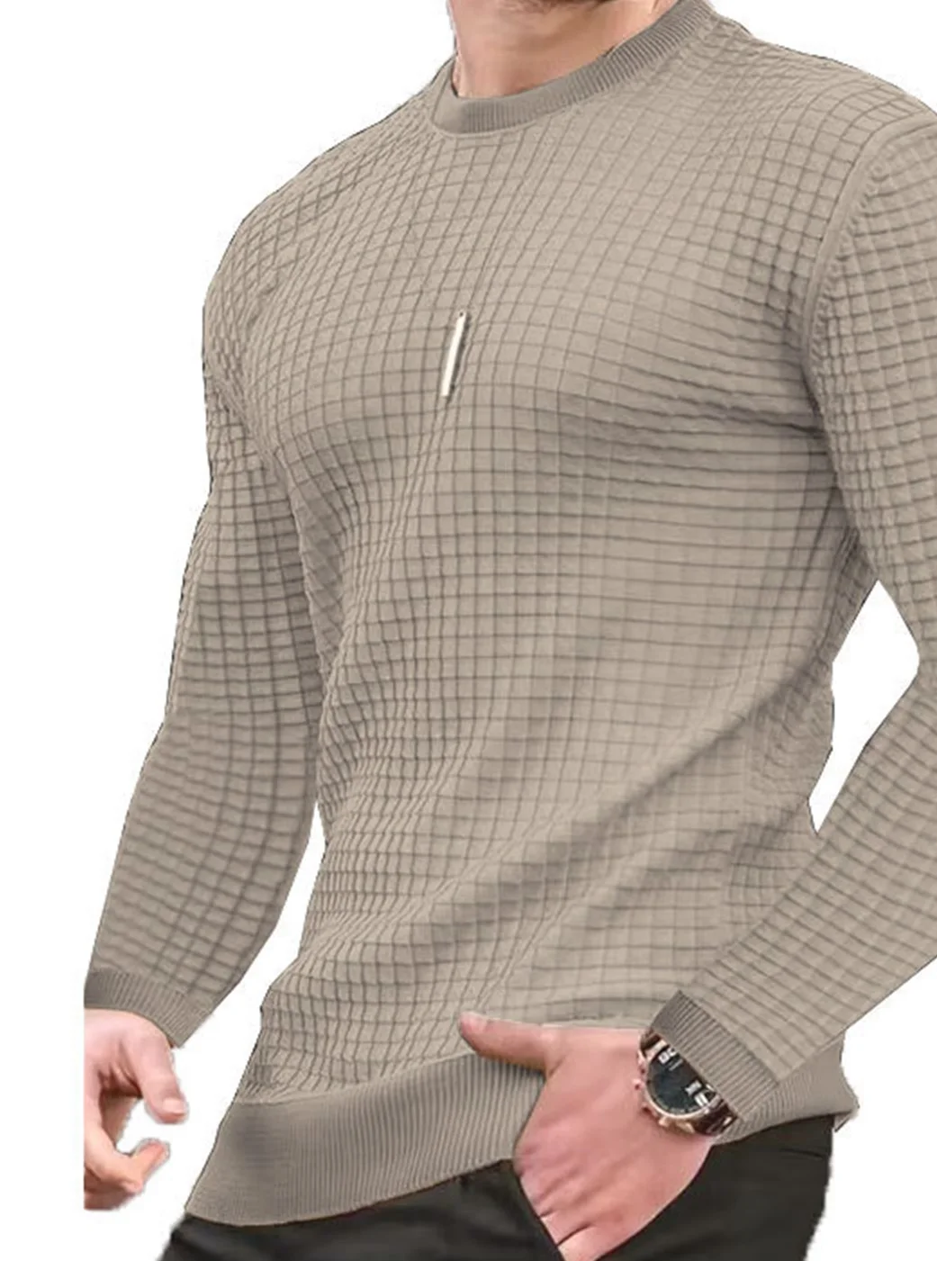 Casaco masculino moda pequena verificação Waffle juventude em torno do pescoço jacquard xadrez com capuz