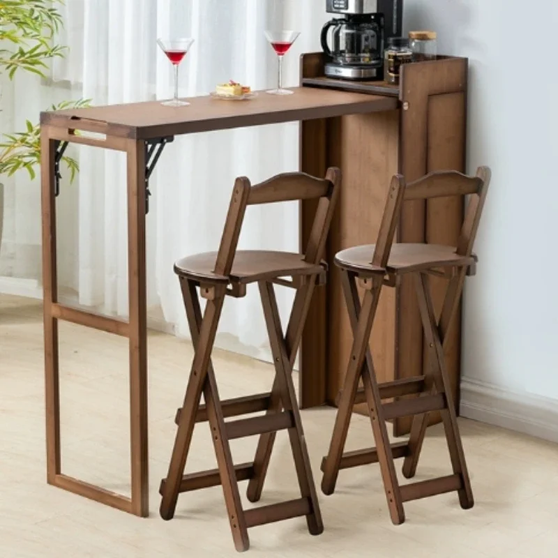 Taburete alto plegable Simple de madera maciza, silla de Bar, respaldo de madera maciza, hogar, sala de estar, cafetería, taburete portátil