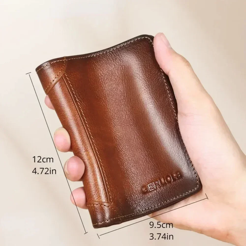 กระเป๋าสตางค์ผู้ชายหนังแท้ Rfid Blocking Trifold กระเป๋าสตางค์ Vintage บางสั้น Multi Function ID บัตรเครดิตผู้ถือกระเป๋าสตางค์ชายเงิน
