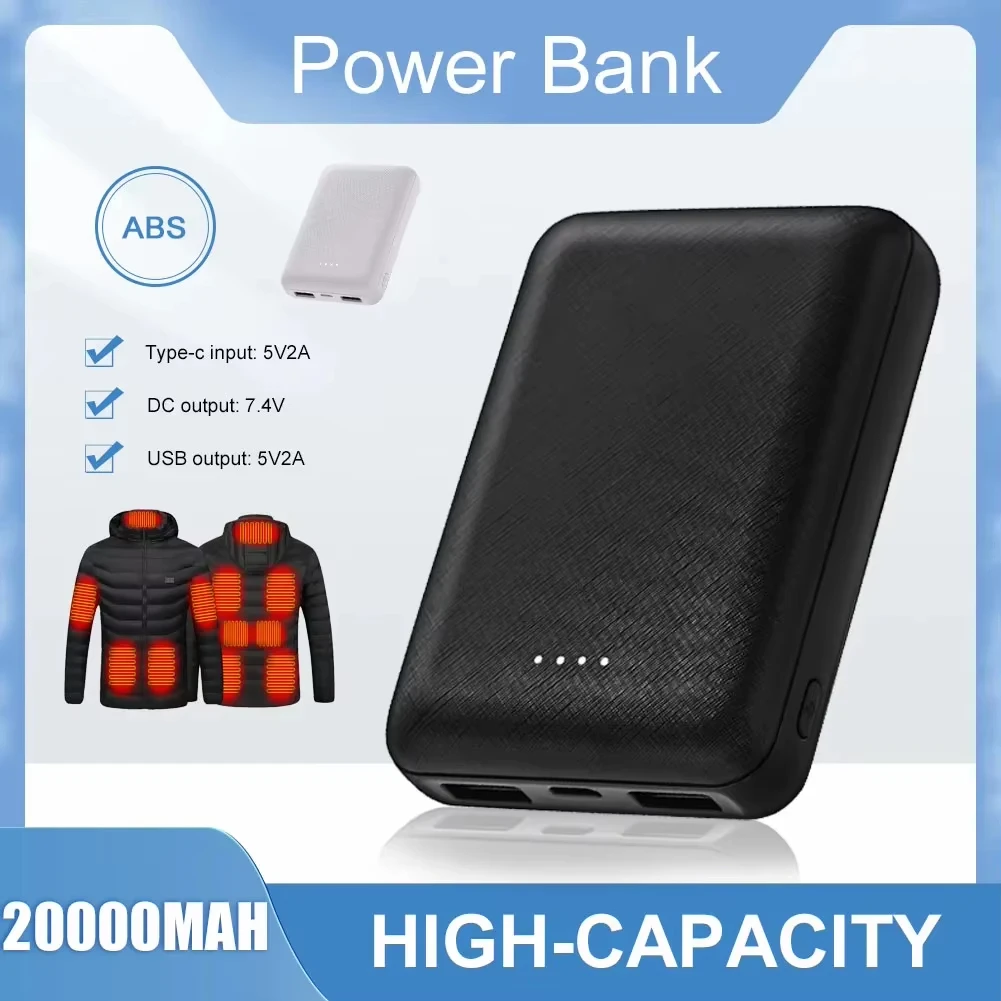 Портативное мини-зарядное устройство 20000 мАч, USB-зарядка, внешний аккумулятор для подогрева, жилета, куртки, шарфа, носков, перчаток