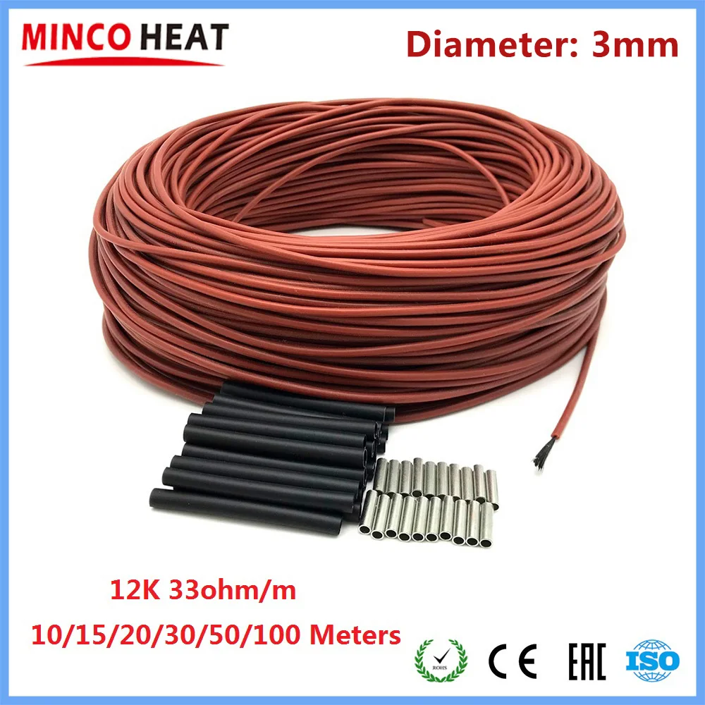 Инфракрасный Кабель MINCO HEAT Для Подогрева Пола, 10/20/50/100 М, 12 К, 33 Ом/м, Углеродные Нагревательные Провода, Диаметр ...