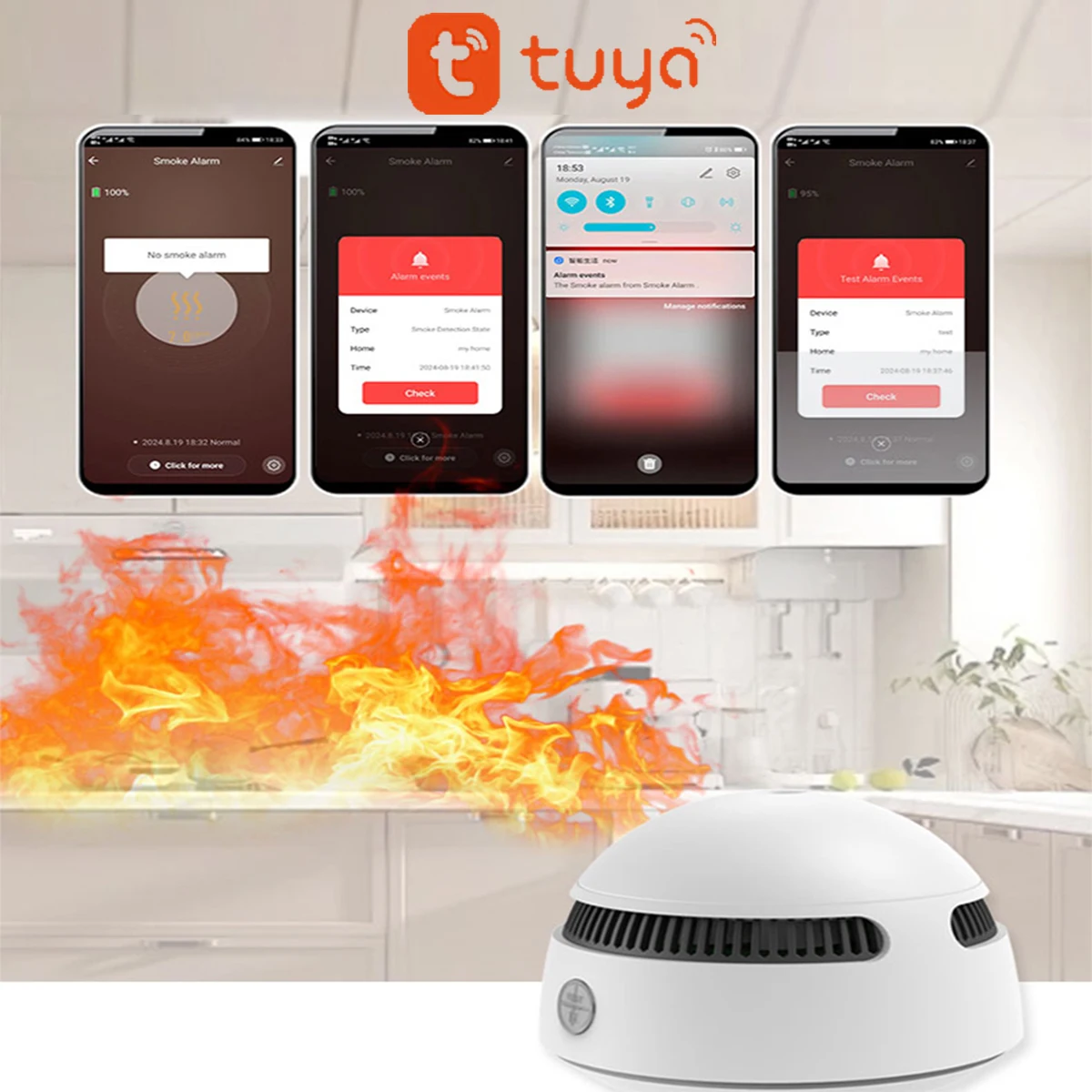 CPVAN Tuya เครื่องตรวจจับควันไฟเซ็นเซอร์ WiFi SMOKE ALARM Smart Home Security สําหรับห้องครัว Shop Fire Sound ALARM SENSOR