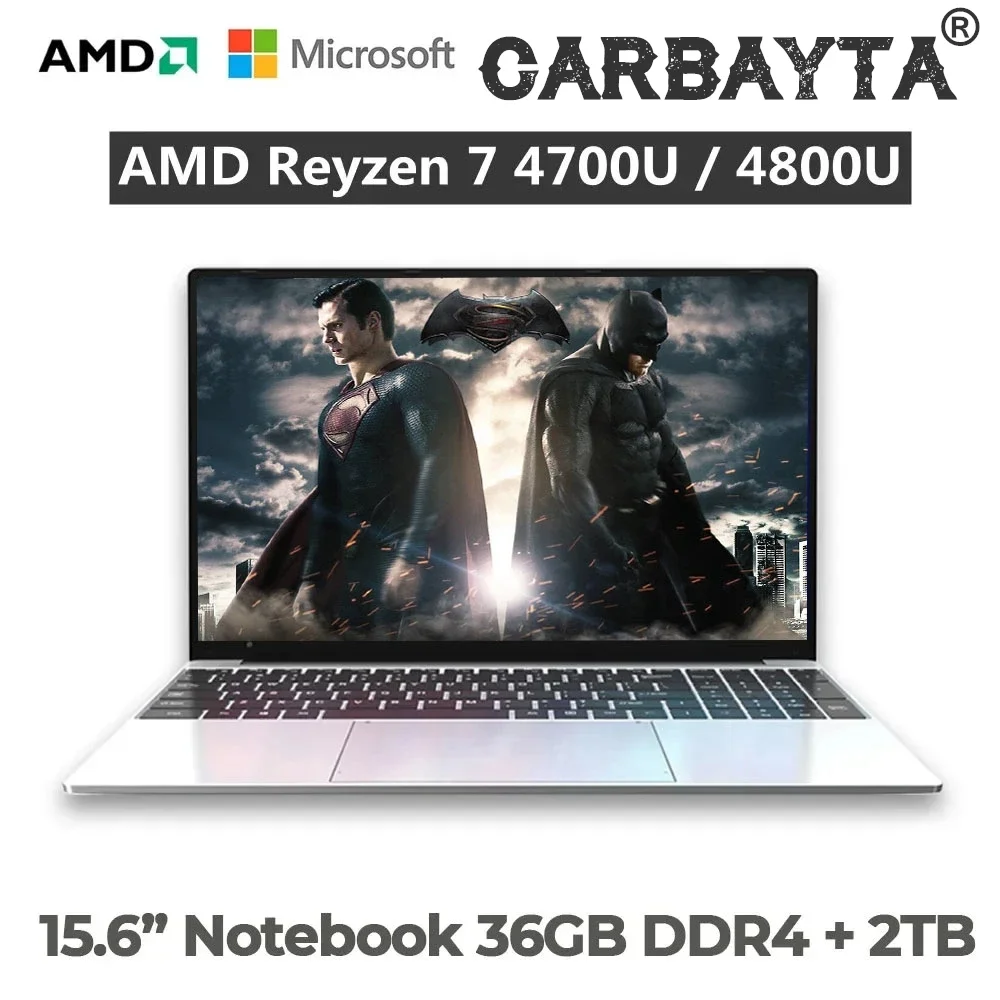 Computadora portátil para juegos, RAM máxima de 32 GB + SSD de 2 TB, computadora portátil de 15,6 pulgadas, Metal AMD Ryzen 7 4700U 4800U Windows 10, Notebook Bluetooth