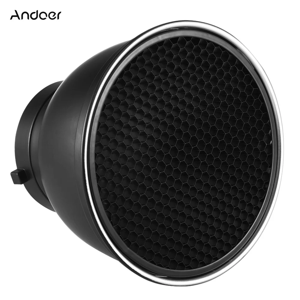 Andoer 7 Zoll Standard-Lampenschirm mit Reflektordiffusor und 60 °   Wabengitter für Bowens Mount Studio Strobe Flash Light Speedlite