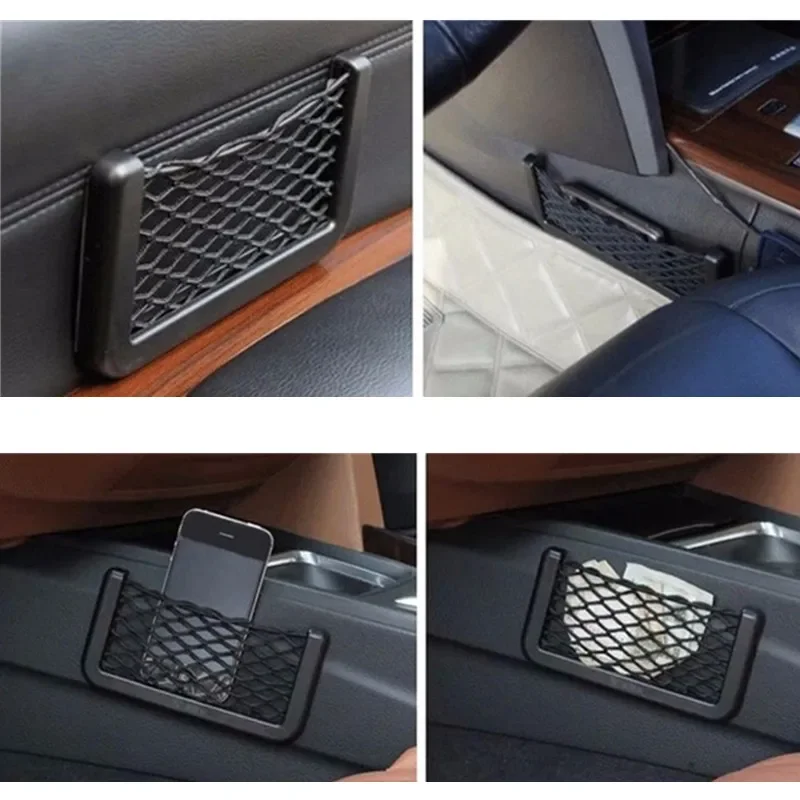 1 Chiếc/2 Chiếc Xe Người Tổ Chức Túi Lưu Trữ Tự Động Dán Lưới Túi Điện Thoại Phụ Kiện Ô Tô 20*8CM 8*15CM Đa Năng