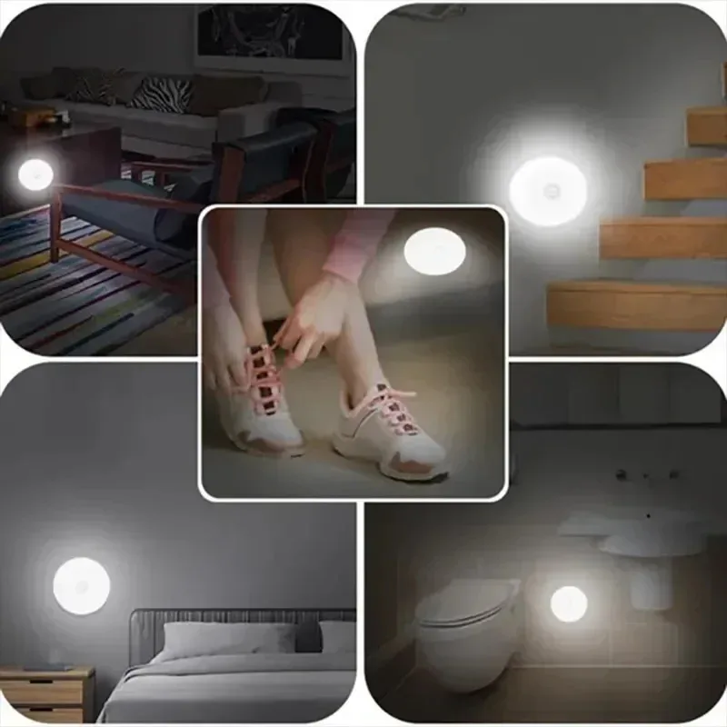 Lampada da notte ricaricabile USB con sensore di movimento a LED da 3 pezzi per armadio da cucina, lampada da armadio, scala, armadio