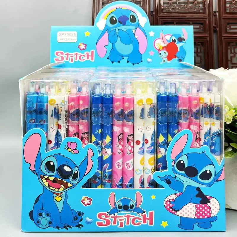 Disney Stitch Gel Pen12pcs Cartoon Nuovo Pressatura Penna Inchiostro Acqua Nera 0.5mm Carino Penna Firma Regalo Studente di Cancelleria