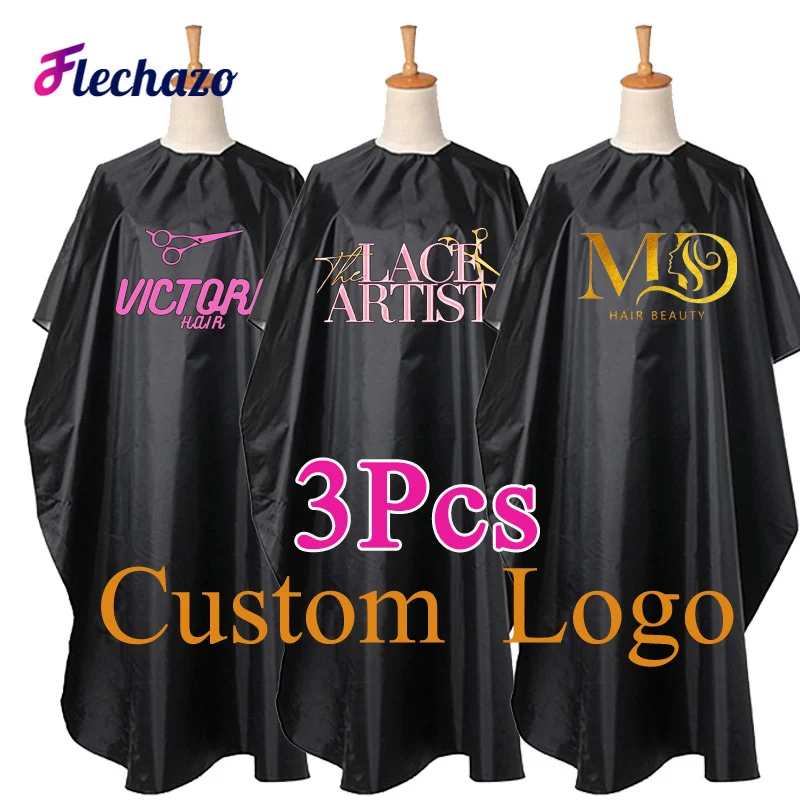 Capa de peluquero con logotipo personalizado, 3 uds., capa de peinado profesional impermeable negra, ligera, para uso doméstico, capa de corte de pelo
