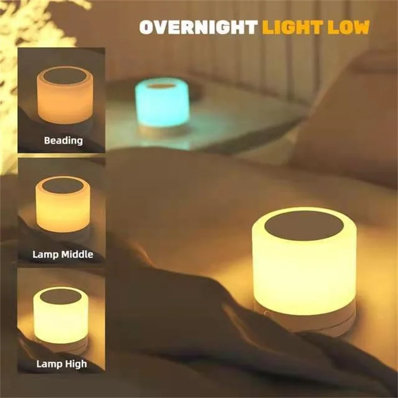 Luz nocturna de 7 colores, lámpara LED regulable con Sensor táctil, lámpara de mesita de noche de madera con Control remoto de brillo ajustable táctil