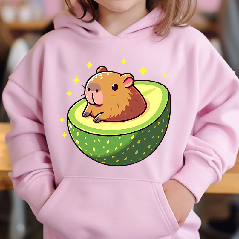 Lindo Capybara Loves Bubble Tea niños Sudadera con capucha rosa más suéter de terciopelo tops de otoño e invierno para niñas