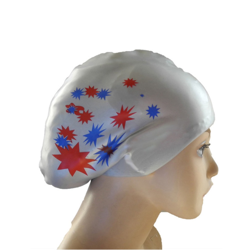 Gorro de natación de gran tamaño para mujer, gorro de natación con patrón de estrella elástica, resistente al agua, Gel de sílice, Silicona